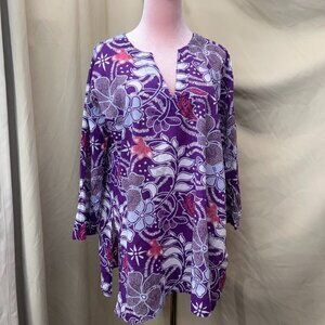 Honolulu  Purple  100% cotton  Floral  Lightweight  Tunic  Size M